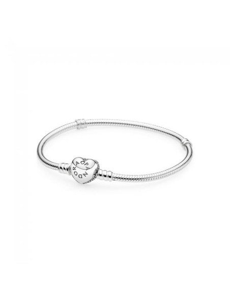 Pulsera de plata con circonitas. Cierre de corazon. Medida 18 cm. 