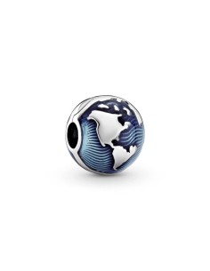 Clip Pandora de plata Globo terráqueo con esmalte azul transparente