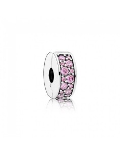 Clip Pandora de plata de ley con circonitas rosas.