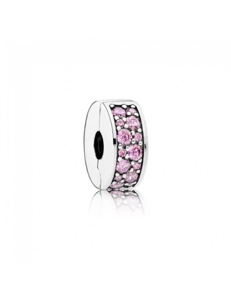 Clip Pandora de plata de ley con circonitas rosas.