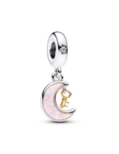 Charm Colgante en plata de ley y con un recubrimiento en oro de 14k Llave & Luna en Dos Tonos​