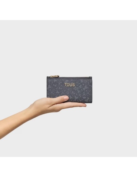 Cartera gris oscuro Kaos Mini Lines de lona con detalles en piel sintética - TOUS