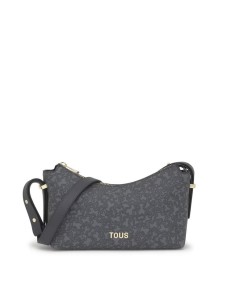 Bandolera mediana gris oscuro Kaos Mini Lines de lona con detalles en piel sintética - TOUS
