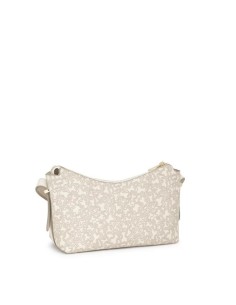 Bandolera Mediana Beige Kaos Mini Lines de Lona con Detalles en Piel Sintética - TOUS