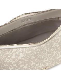Bandolera Mediana Beige Kaos Mini Lines de Lona con Detalles en Piel Sintética - TOUS 2