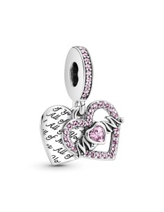 Charm Pandora colgante de plata Corazón de madre con cuento de hadas, concirconitas cúbicas rosa y cristal cerise