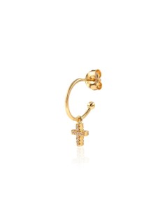 Pendiente AGATHA PARIS mini criolla cruz con circonita de plata dorada 2
