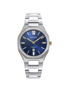 Reloj de mujer colección Laura Escanes caja de acero con doble bisel en acero e IP dorado con cristal zafiro 10 atm y brazalete 