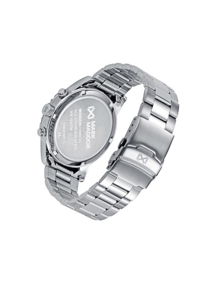 Reloj de hombre Mission multifunción con esfera negra, índices amarillos y brazalete de acero