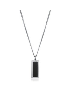 COLLAR ACERO PLACA AGATA NEGRA SR FASHION