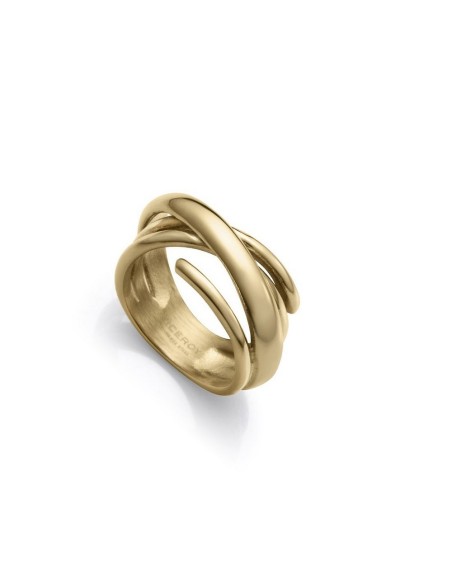 Anillo Viceroy de acero IP dorado cruzado abierto para mujer