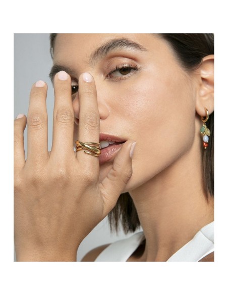 Anillo Viceroy de acero IP dorado cruzado abierto para mujer