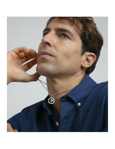 Collar Viceroy de acero con colgante rosa de los vientos para hombre