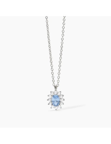 Collar de plata 925 con aguamarina sintética ovalada y circonitas blancas - Mabina Gioielli