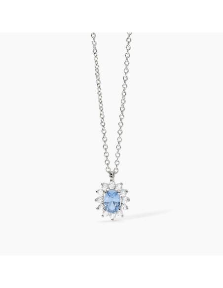 Collar de plata 925 con aguamarina sintética ovalada y circonitas blancas - Mabina Gioielli