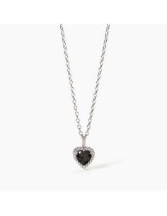Collar de plata 925 con colgante de corazón y piedra negra rodeada de circonitas - Mabina Gioielli