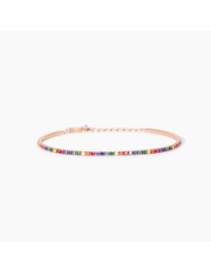 Pulsera Tennis Mini en plata bañada en oro rosa con circonitas multicolor - Mabina Gioielli