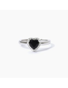 Anillo ajustable de plata 925 con zirconia negra en forma de corazón y pavé de zirconias blancas - Mabina Gioielli