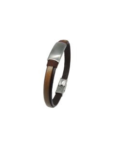 Pulsera IVOIRE de hombre en acero y piel marrón