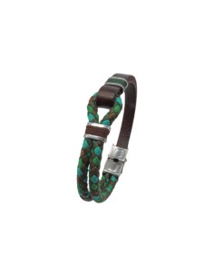 Pulsera IVOIRE de acero y piel en tono verde y marrón