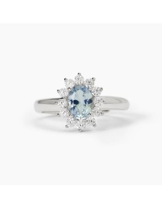 Anillo ajustable en plata con aguamarina sintética ovalada | Mabina Gioielli