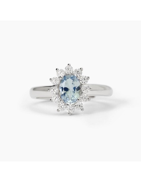 Anillo ajustable en plata con aguamarina sintética ovalada | Mabina Gioielli