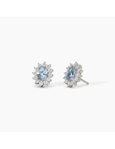 Pendientes de plata con circonita azul y orla de circonitas transparentes