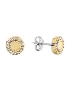 Pendientes Tommy Hilfiger Botón de Acero Inoxidable con Baño en Oro y Cristales Brillantes para Mujer