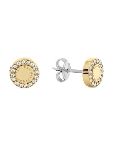 Pendientes Tommy Hilfiger Botón de Acero Inoxidable con Baño en Oro y Cristales Brillantes para Mujer