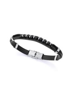 Pulsera Viceroy Fashion 15169P01010 de Acero y Piel Negra con Detalles en Bolas Plateadas