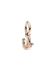 Charm Colgante con un recubrimiento en oro rosa de 14k Alfabeto Letra Minúscula U​