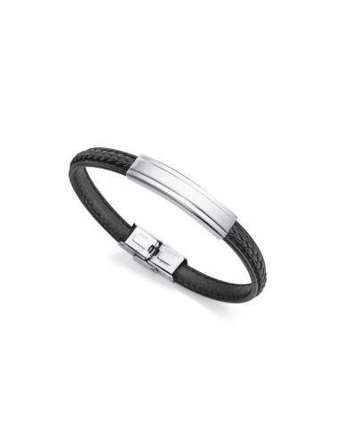 Pulsera Viceroy Fashion de acero y piel negra para hombre