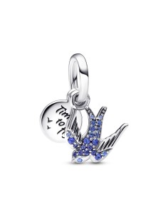 Charm Colgante Doble en plata de ley Golondrina Brillante & Cita