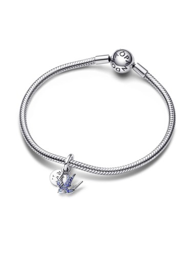 Charm Colgante Doble en plata de ley Golondrina Brillante & Cita