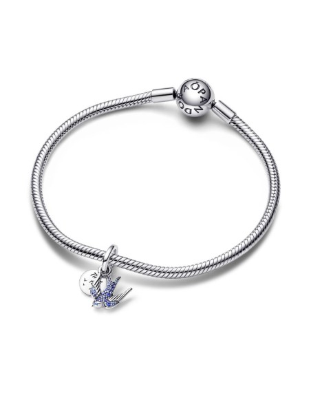 Charm Colgante Doble en plata de ley Golondrina Brillante & Cita