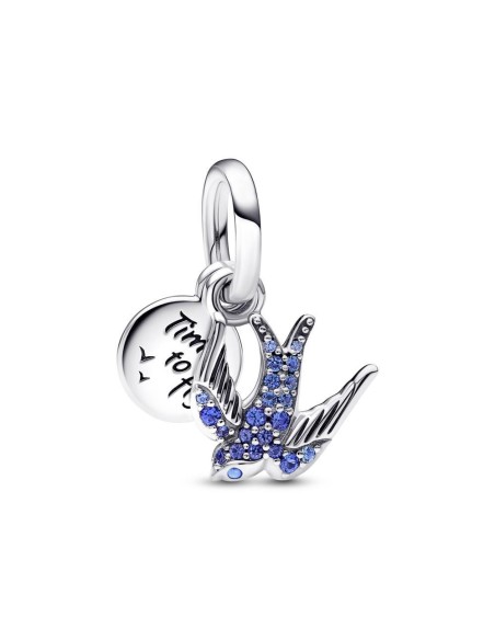 Charm Colgante Doble en plata de ley Golondrina Brillante & Cita