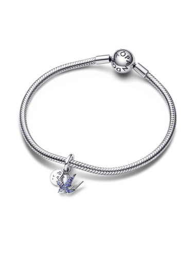 Charm Colgante Doble en plata de ley Golondrina Brillante & Cita