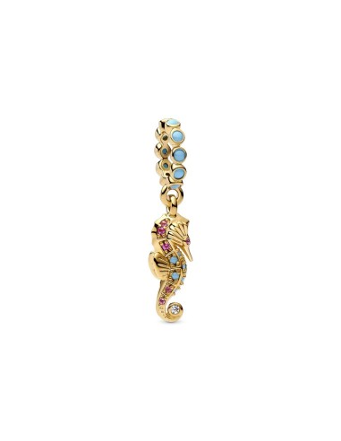 Charm Colgante Caballito de Mar en Baño de Oro de 14k con Cristales Multicolor – Pandora Moments