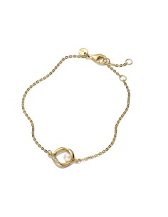 Pulsera con Círculo Orgánico en Pavé y Perla Cultivada – Baño de Oro de 14k | Pandora Essence