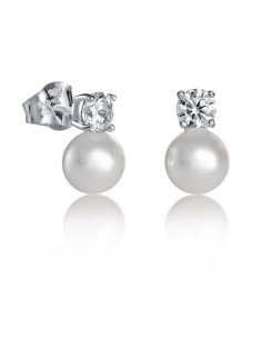 Pendientes de plata con circonita y perla
