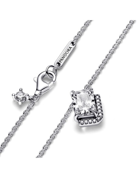 Collar en plata de ley Halo Rectangular Brillante 