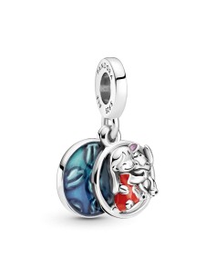 Charm Colgante de plata con puntada y Lilo con esmalte rojo, morado y azul transparente