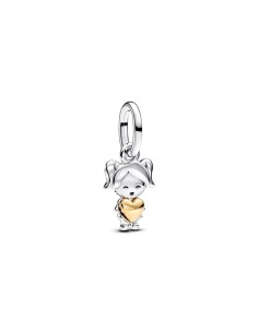 Charm Colgante en plata de ley y con un recubrimiento en oro de 14k Niña Feliz | Pandora Oficial