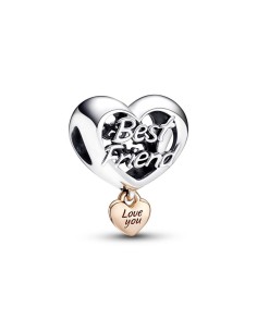 Charm en plata de ley y con un recubrimiento en oro rosa de 14k Corazón Te quiero Mejor Amiga Pandora