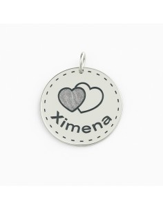 Medalla Corazón + Nombre Plata de Ley 925 Ø 19 mm ✨ Diseño Amor + Reverso Personalizable