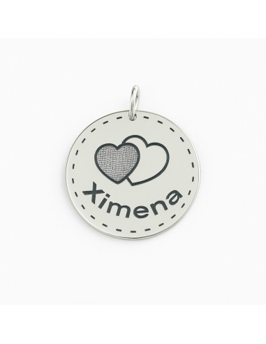 Medalla Corazón + Nombre Plata de Ley 925 Ø 19 mm ✨ Diseño Amor + Reverso Personalizable