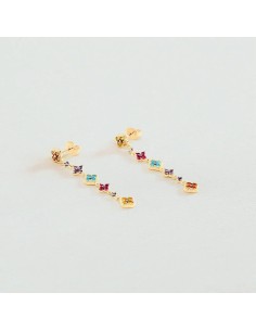 Pendientes Largos BELOVED Multicolor en Baño de Oro | Agatha París