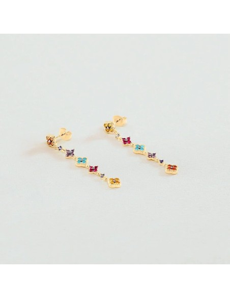 Pendientes Largos BELOVED Multicolor en Baño de Oro | Agatha París