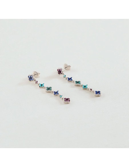 Pendientes Largos BELOVED Multicolor en Plata de Ley | Agatha París