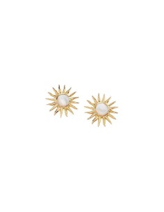Pendientes largos TIARE AGATHA PARÍS baño de oro y nácar – Diseño solar elegante